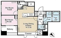 オーベルアーバンツ日暮里 4階2LDKの間取り