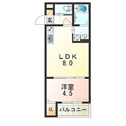 おおさか東線 衣摺加美北駅 徒歩8分の賃貸アパート 2階1LDKの間取り