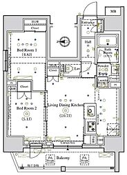 LUMEED南千住 2LDKの間取図画像