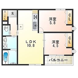ジョビアーレ 2LDKの間取図画像