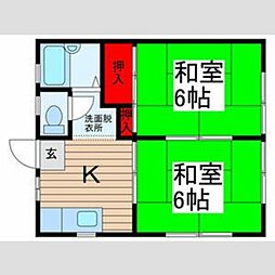 輪光ハイツ 2階2Kの間取り