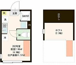 Villetta I 亀戸 2階ワンルームの間取り