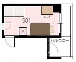 シェアス五反野 5階ワンルームの間取り