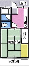 ハタノハイツ 1階1Kの間取り