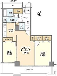 トルナーレ日本橋浜町 42階2LDKの間取り