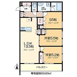 メゾンクレール谷在家 2階2SLDKの間取り