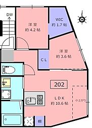 ロータス中野新橋 1階2LDKの間取り