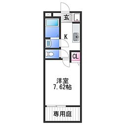 リヴェール 1Kの間取図画像