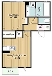 第3コスモスヴィラ 1階1LDKの間取り