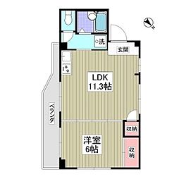 Kコーポ白鳥1 2階1LDKの間取り