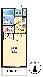 パレノーブル大谷田 2階1Kの間取り