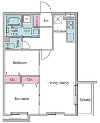 レジディア世田谷若林 3階2LDKの間取り