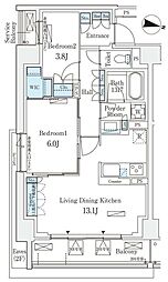 ロイヤルパークス赤羽サウス 3階2LDKの間取り