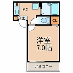 アパートメント須佐 3階1Kの間取り