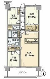プラウドシティ国立 3LDKの間取図画像