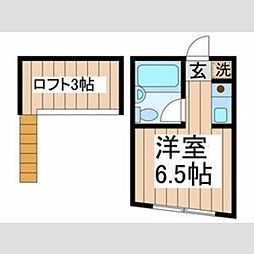 ニューコートくぬぎ山 2階ワンルームの間取り