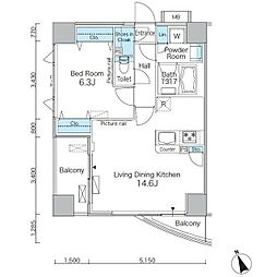 PARKFLATS芝浦 1LDKの間取図画像