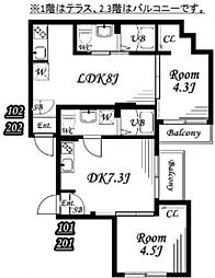 ソレア町田 1階1DKの間取り
