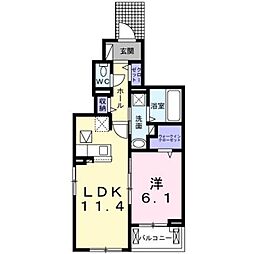 アライブ 1階1LDKの間取り