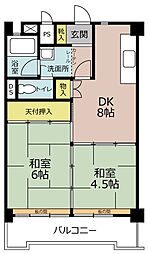 九番団地2号棟 3階2DKの間取り