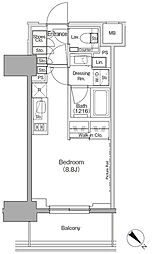 ザ・パークハビオ月島フロント 4階ワンルームの間取り