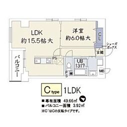 ジョイフル神戸摂津本山 1LDKの間取図画像
