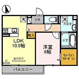 エクレール殿辻 2階1LDKの間取り