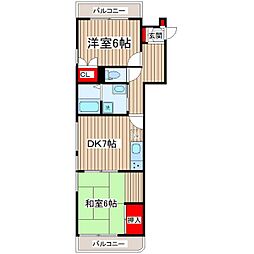 リバーコート 2階2DKの間取り