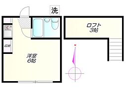 第二コーポ石原 1階ワンルームの間取り