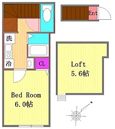 CS飛田給 2階1Kの間取り