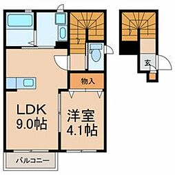 ラポール 2階1LDKの間取り