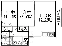 カーサベルデ 2LDKの間取図画像