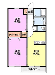 サン・エイト 2階2LDKの間取り