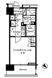 パークアクシス日本橋ステージ 2階1Kの間取り