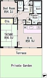 セリシエール国立 1階2DKの間取り