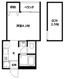 ドルフィン天王町 1Kの間取図画像