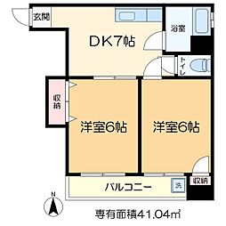 コーポウエダ 2階2DKの間取り