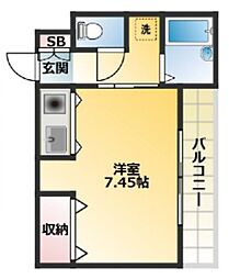 ピュアハウスS-1 2階ワンルームの間取り