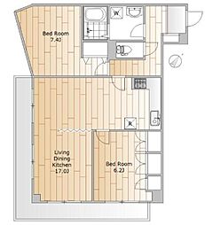 東京メトロ日比谷線 中目黒駅 徒歩5分の賃貸マンション 3階2LDKの間取り