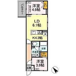 セレスティア白鳥 2階2LDKの間取り