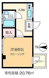 コーポ清水 1Kの間取図画像