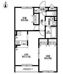 アムールサンドエル1 2LDKの間取図画像