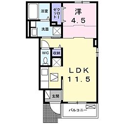 エレガンス田名A 1階1LDKの間取り