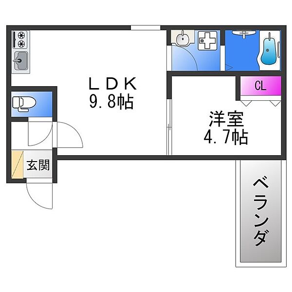 CASA友井 ｜大阪府東大阪市友井２丁目(賃貸アパート1LDK・2階・33.38㎡)の写真 その2