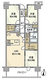 小田急小田原線 喜多見駅 徒歩6分の賃貸マンション 3階3LDKの間取り