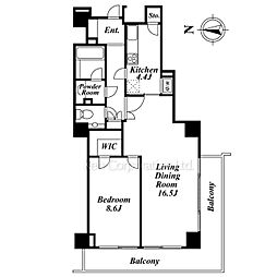 恵比寿ガーデンテラス弐番館 8階1LDKの間取り