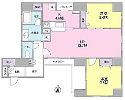 ロイヤルトーリータワーズ 9階2LDKの間取り