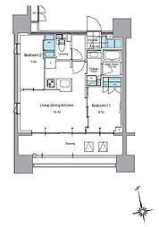 J.リヴェール上野入谷フロント 10階2LDKの間取り