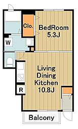 ルシエルアン 1階1LDKの間取り