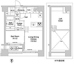 コンフォリア新川 9階1LDKの間取り